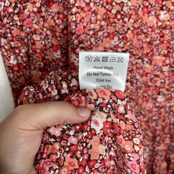 O.P.T. Anthro Pink Floral Long Sleeve Tiered Peasant Maxi Dress Medium NWT - Picture 13 of 13